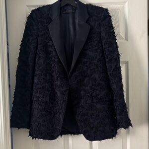 Zara Black Textured Satin-Lapel Blazer